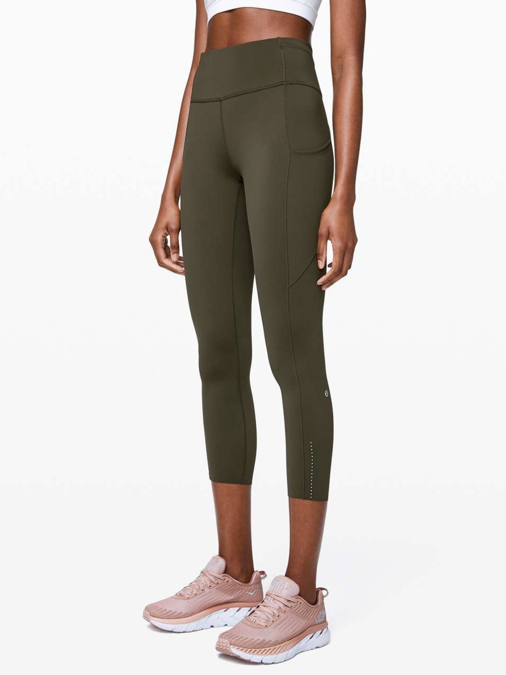 Lululemon Fast & Free Crop II Dark Olive Nulux Leggings Size 6 Pockets
